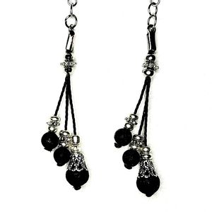 🔥HANDMADE LAVA BEAD BLACK SILVER DANGLE EARRINGS